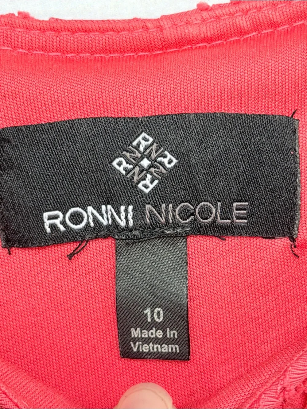 Ronni Nicole Coral Pink Chevron Crochet Lace Fit & Flare Dress Sz 10